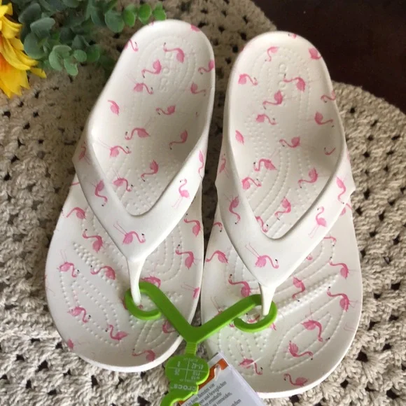 CROCS White Slide Sandals with Pink Flamingo Print - Kadee II - Picture 5 of 9
